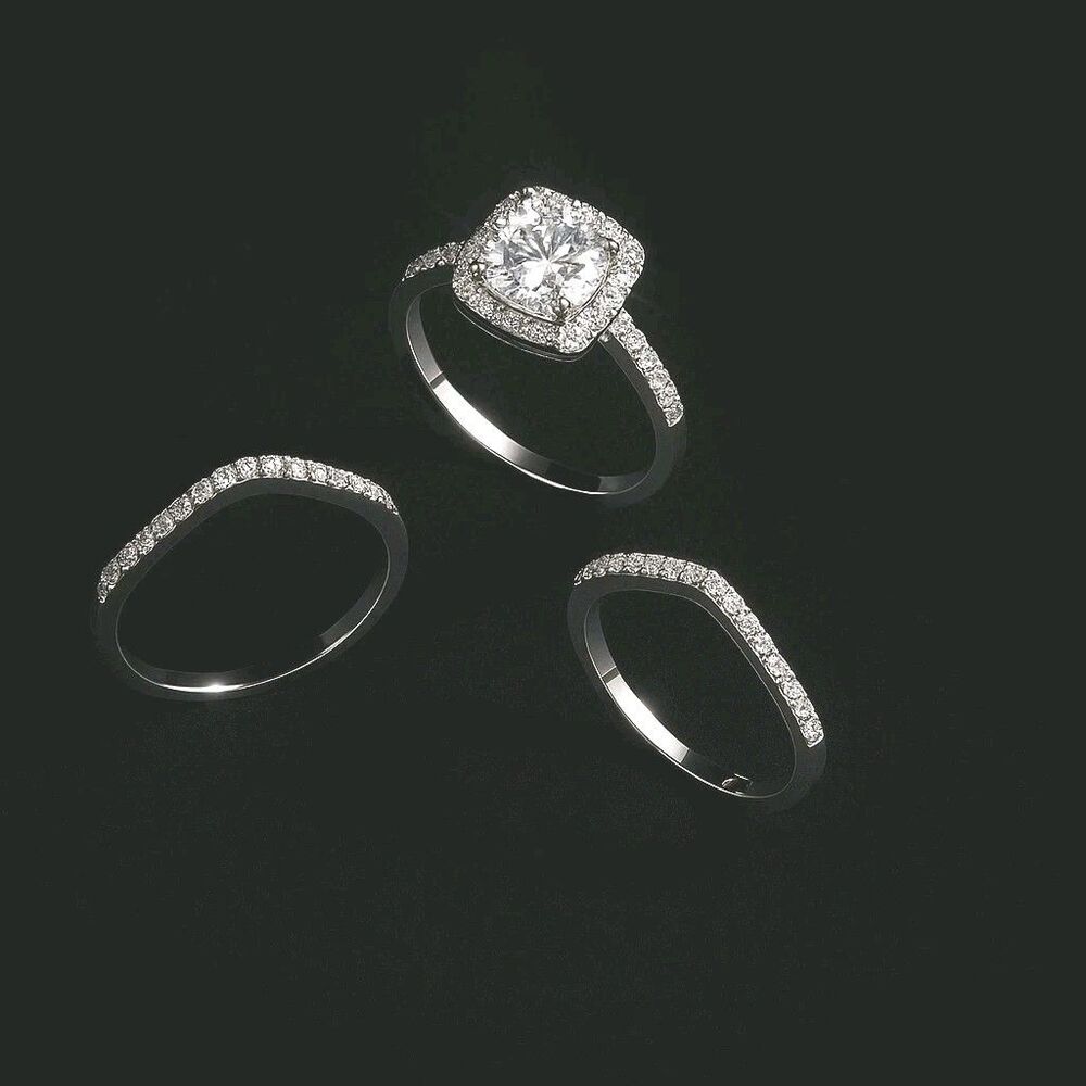 18K White Gold Plated Cubic Zirconia (3) Stackable Wedding Band Rings Size 7.5